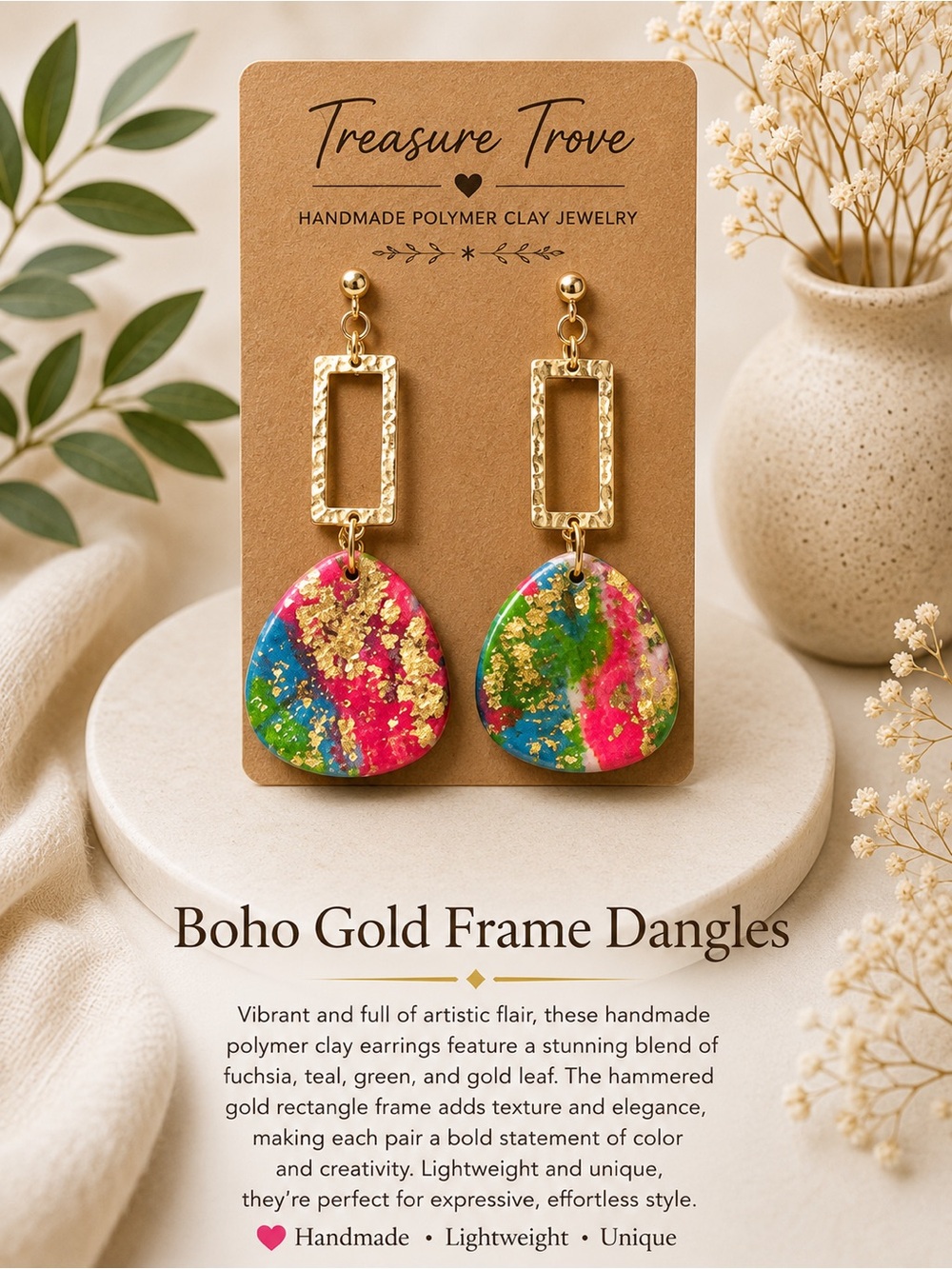 Treasure Trove Handmade Teardrop Dangle Earrings - Multicolor & Gold